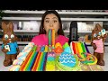 I Tried ASMR... RAINBOW CAKE, RAINBOW TWIZZLERS, HUGE DURIAN, JELLY STRAWS MUKBANG 먹방