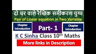 दो चर वाले रैखिक समीकरण युग्म | Class 10th Maths | K C Sinha Solution | Part 1