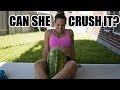 Can Aubrie crush a watermelon with her thighs? Watermelon Challenge