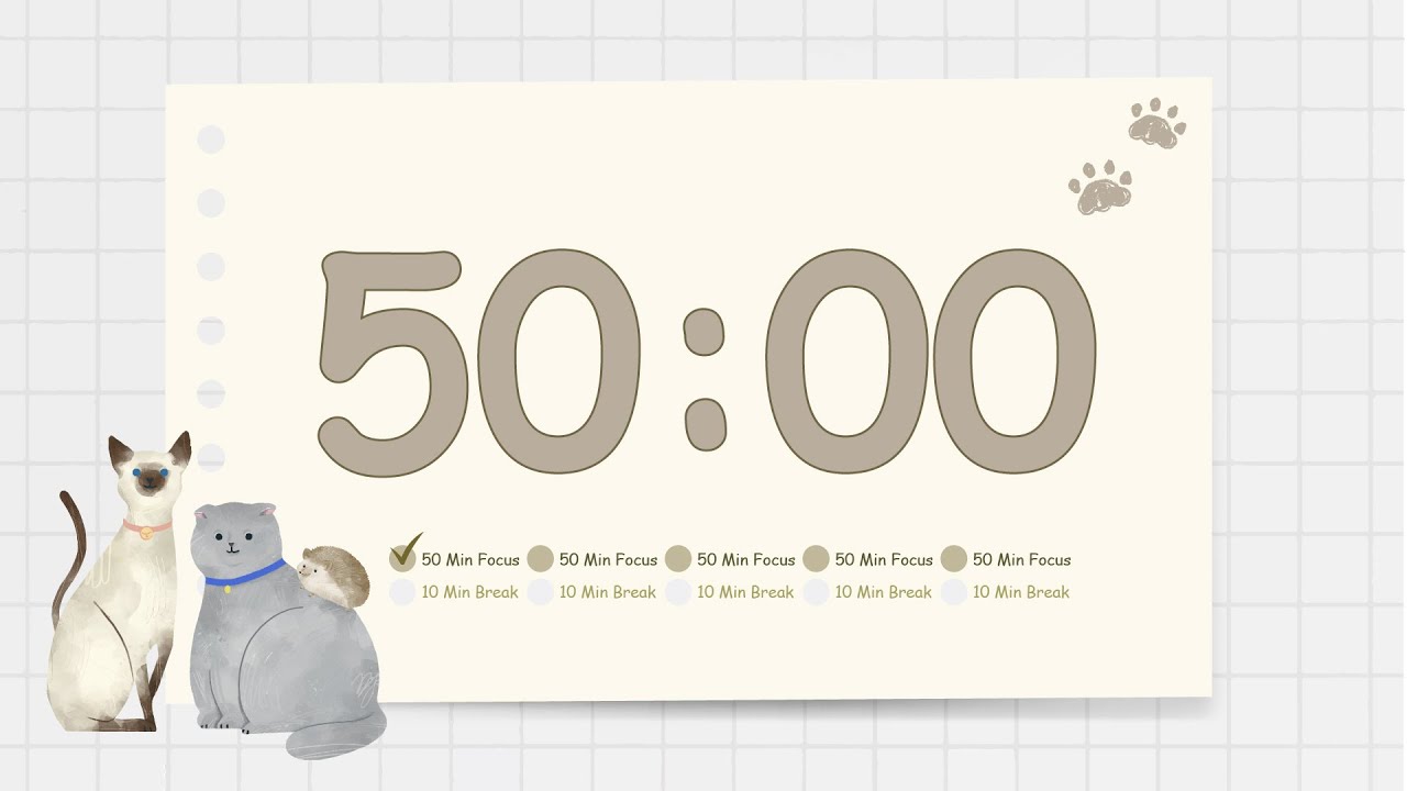 5-Hour Pomodoro Countdown Timer | 50-Min Focus & 10-Min Breaks No Music ...
