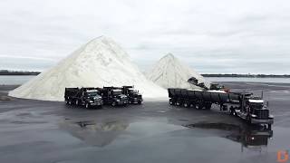 CONVOY OF 44 D-SQUARED TRUCKS- loading and moving 30,000 tons of salt