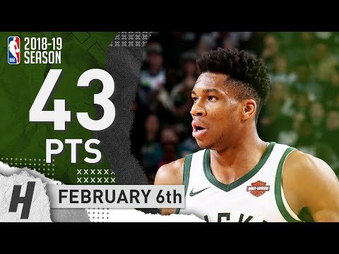 Giannis Antetokounmpo Full Highlights Bucks vs Wizards 2019.02.06 - 43 Pts, 4 Ast, 6 Rebounds!