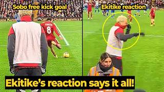 Kijk naar de reactie van Ekitike wanneer Szoboszlai een waanzinnige vrije trap scoort, die vervol...