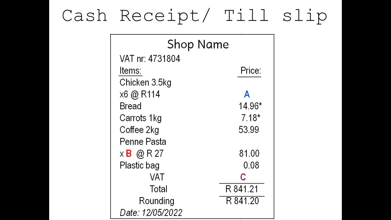 Cash Receipt Or Till Slip Maths Lit Youtube