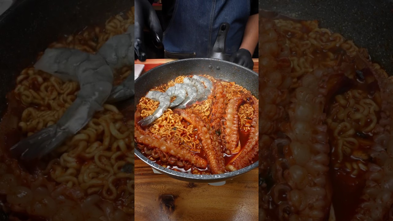 มาม่าเผ็ดเกาหลีหมึกยักษ์ แบบนี้โคตรอร่อย #asmr #shorts