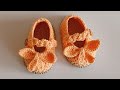 Kolay Örgü 3_6 ay Bebek Patiği Yapımı 🧶 Büyük Fiyonklu Şeftali Renkli Bebek Patiği Modeli