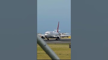 Qantas 737-800 Touching down and applying reverse thrust at WLG