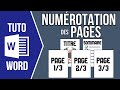 Word  numrotation des pages  partir de la page 3 ou plus num page sur nombre total de pages