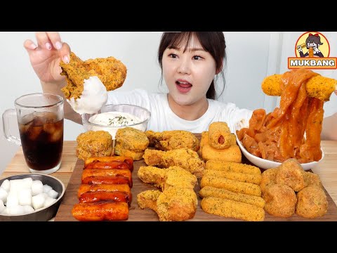 ✨뿌링클 특집 먹방 !! 치킨, 멘보샤, 핫도그, 치즈스틱, 치즈볼, 까르보 불닭 넓적당면| Purinkle Chicken ASMR Mukbang