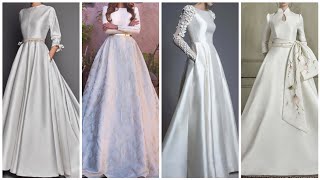Impressive collection of Simple & Stylish Plain Wedding Gowns with long sleeves 2021 screenshot 1