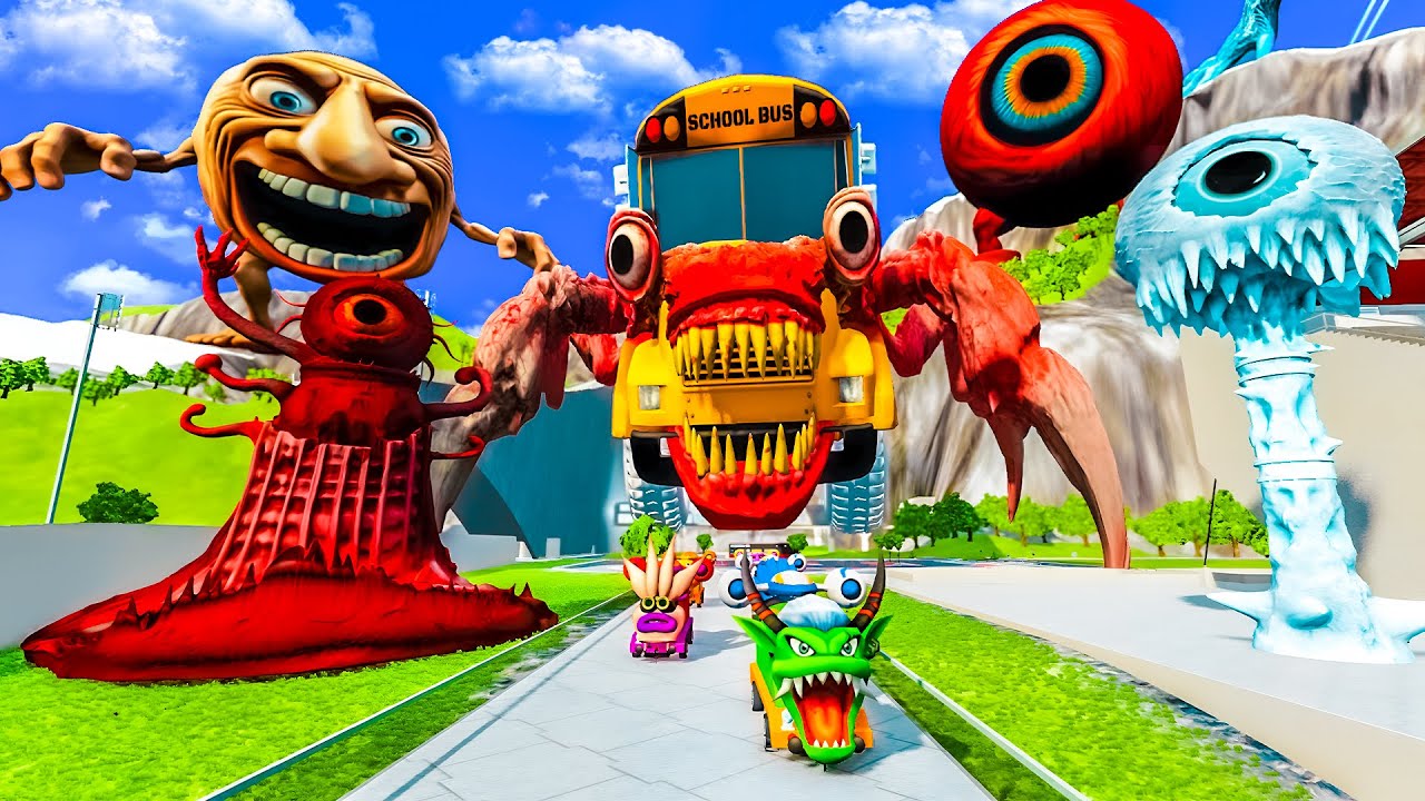 ALL MONSTERS Big & Small Cars with GIANT BUS EATER & ICE EYES MONSTER | BeamNG.drive