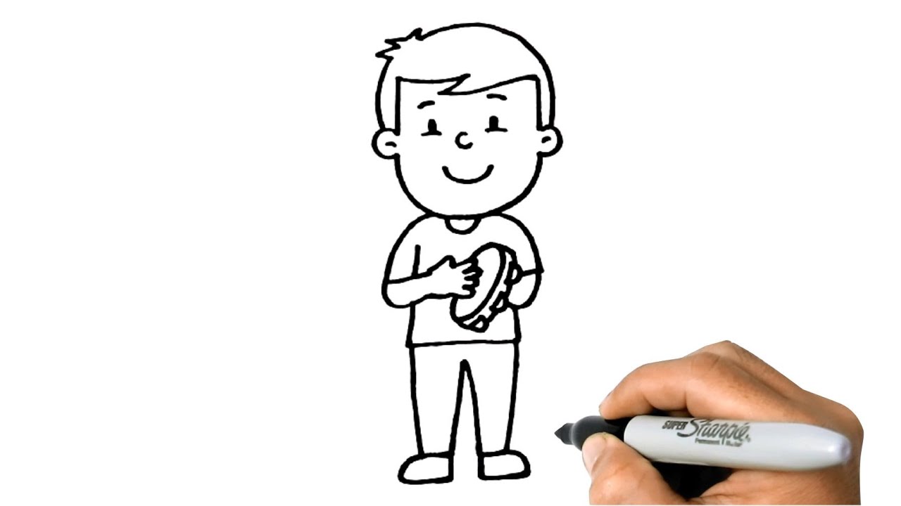 How to DRAW a BOY PLAYING TAMBOURINE Easy Step by Step YouTube
