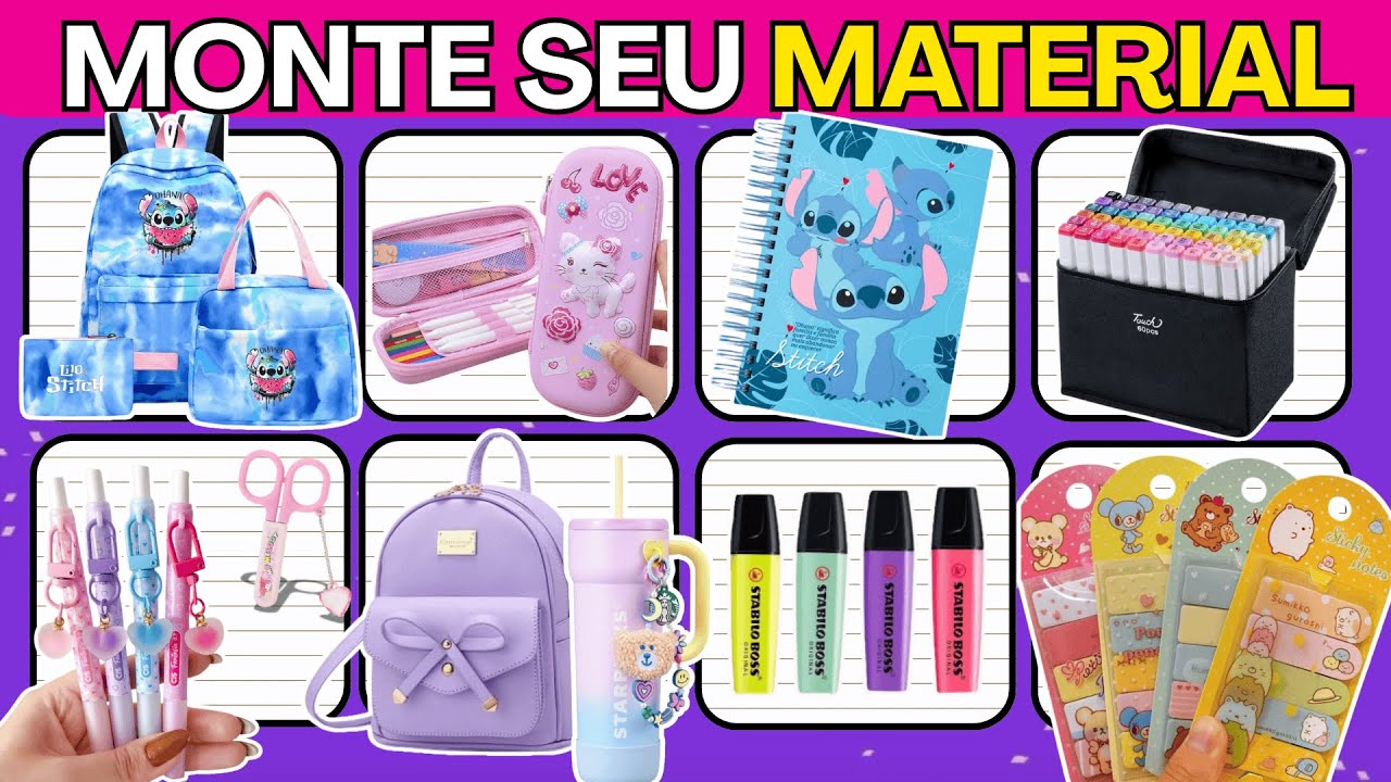 📚🌸 MONTE SEU MATERIAL ESCOLAR FOFO | +100 Opções Fofas para voce escolher 🌸 #quiz #materialescolar
