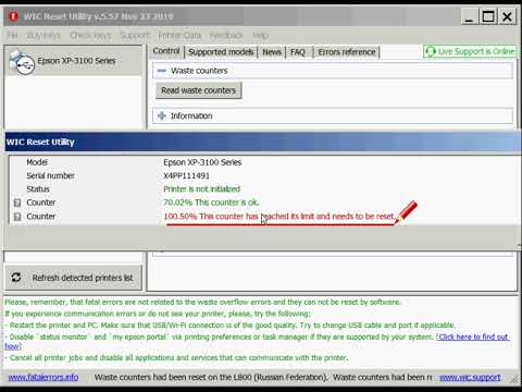 Free Reset - Epson XP-3100, XP-4100, XP-5100, XP-6100, XP-970 Series Waste Ink PLATEN PAD Counters