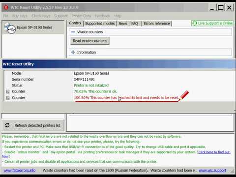 video Free Reset - Epson XP-3100, XP-4100, XP-5100, XP-6100, XP-970 Series Waste Ink PLATEN PAD Counters