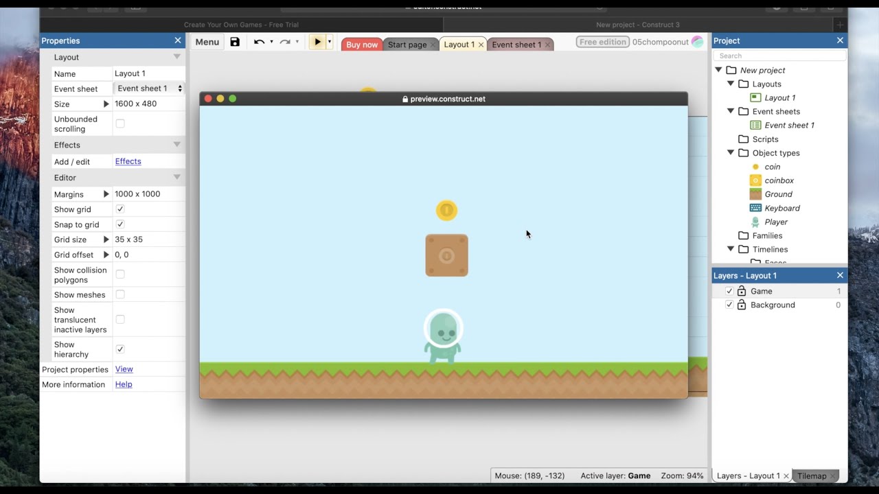 สร้างกล่องเก็บเหรียญ ด้วย Construct 3 - Ep.2 เกมแนว Platformer - YouTube