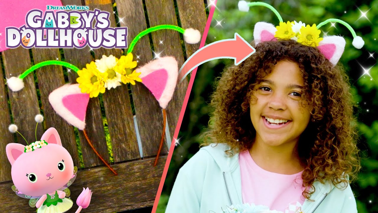 Look Like Kitty Fairy! Easy Kitty Headband DIY | GABBY'S DOLLHOUSE GARDEN MAGIC