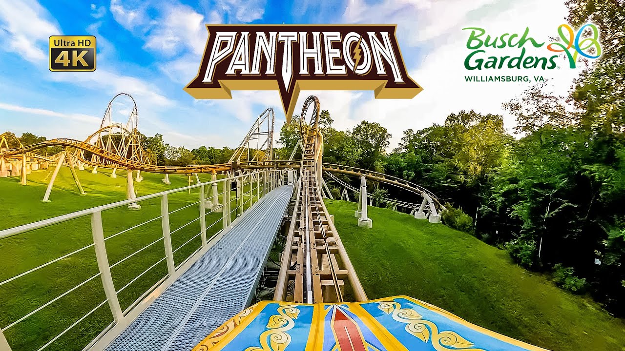 Pantheon Roller Coaster On Ride Front Seat 4K POV Busch Gardens