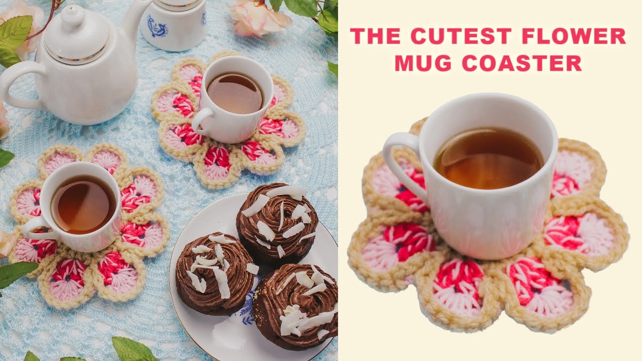 Afternoon tea with style | Flower mug crochet coaster 🌸 | At home and doing crochet!