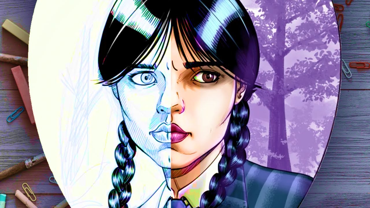 drawing Wednesday Addams digital art | Time Lapse - YouTube