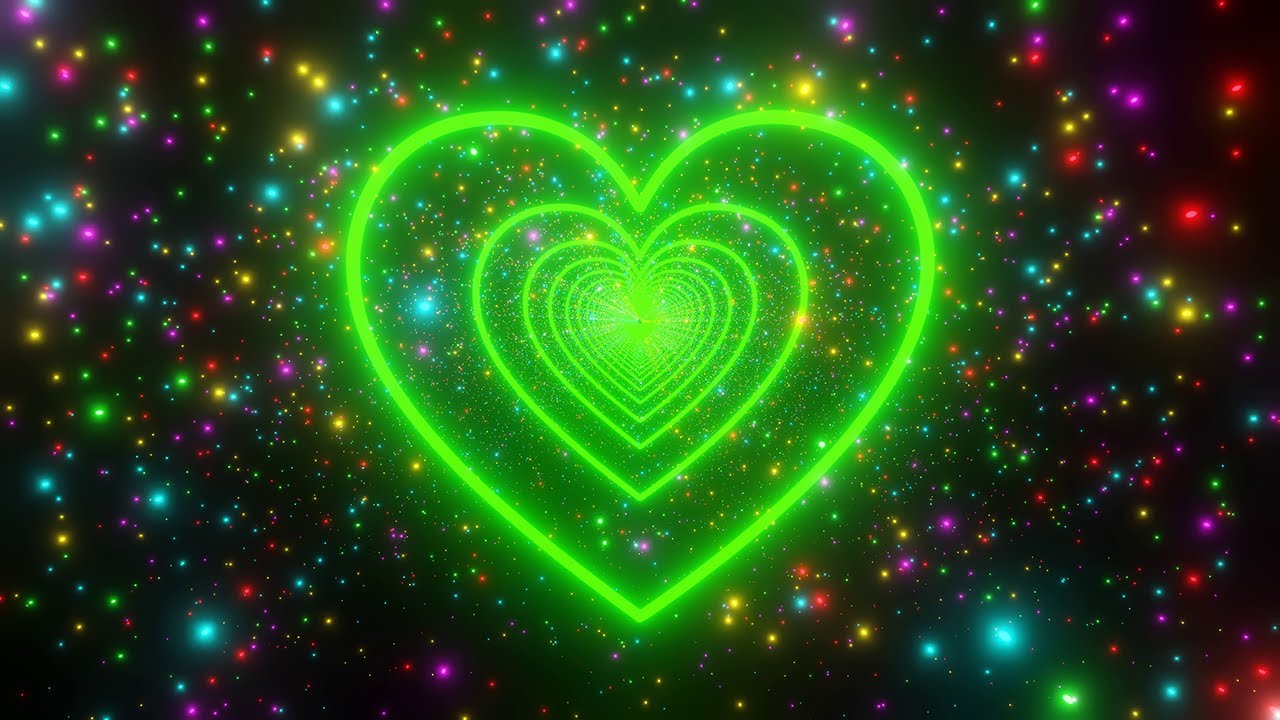 Free Neon Lights Green Heart Tunnel Background Colorful Particles 4K TikTok Trend YouTube