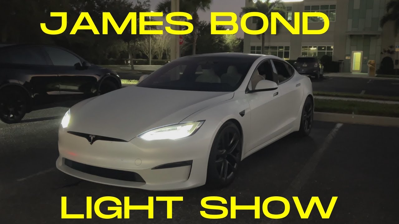 Tesla Model S Plaid Light Show JAMES BOND Theme Song!