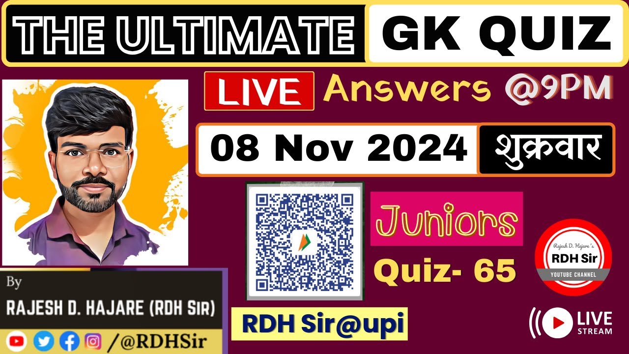 Join the Ultimate LIVE GK QUIZ Show with RDH Sir @9pm | 08 November 2024 | Correct Answers