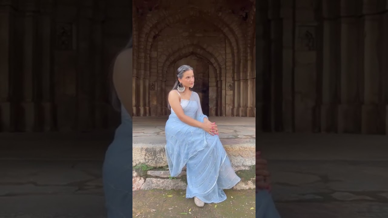 Beautiful sky blue chiffon saree with cutdana work all over