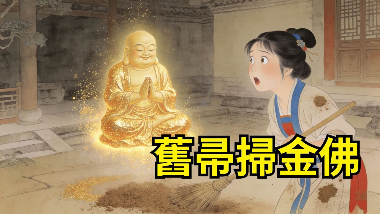 婆婆偏心，將兒媳嫁粧全補貼小叔，只丟給兒媳一把禿頭舊掃帚。兒媳每日掃院，塵土竟聚成金粉，凝出一尊小小掃院金羅漢！#故事便利店#民間故事#傳統故事#故事頻道#聽書#睡前故事