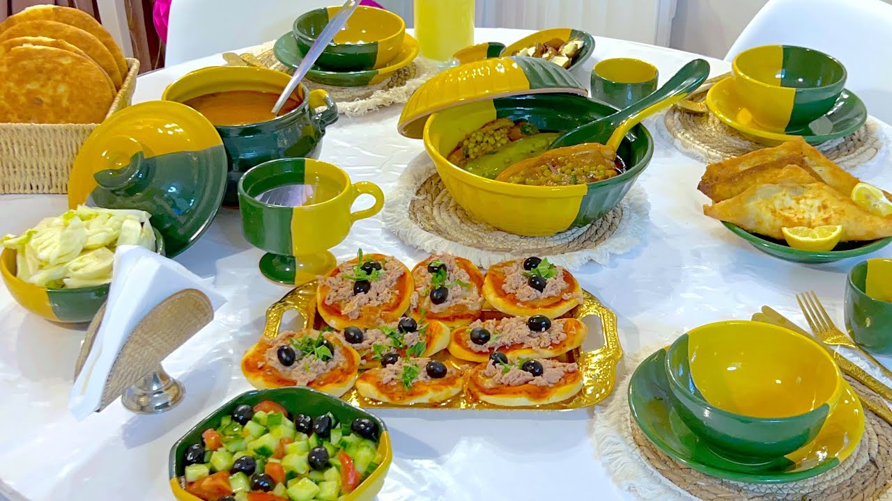 دبارة رمضانية لليوم 4 🌙⭐️ جلبانة بالعلوش / ميني بيتزا / خبز طابونة / شربة فريك / سلايط