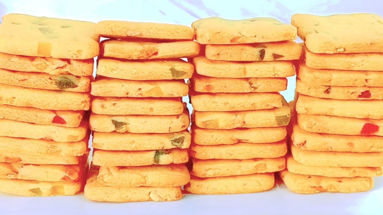 Eggless Tutti Frutti Almond Biscuits Recipe | Bakery-style Almond Cookies 