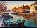 How to paint cityscape in watercolor painting demo by javid tabatabaei