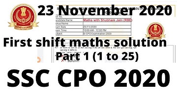 SSC CPO 2020 (23 November 2020) first shift maths solution