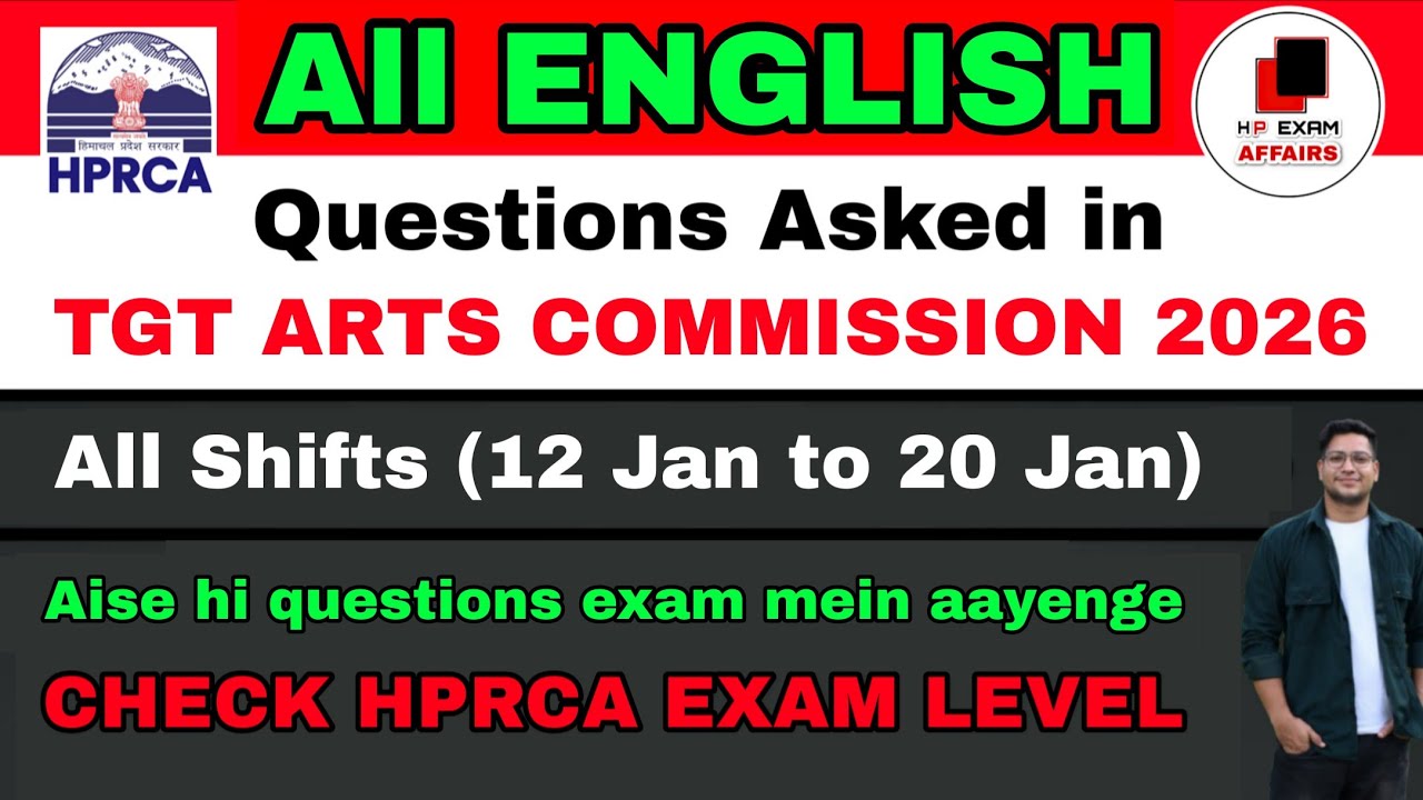 All English Questions asked in TGT Arts Commission 2026 | Online Exam by HPRCA |  | All Shifts |
