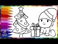 Dibuja y Colorea A Pocoyó Con Un Regalo Y Un Árbol De Navidad 👶🎁🎄 Dibujos Para Niños