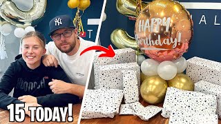 Giving my DAUGHTER 15 GIFTS on her 15th BIRTHDAY!