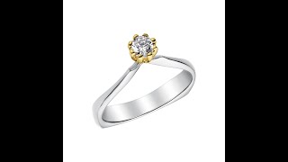 Δαχτυλίδι μονόπετρο από λευκό και κίτρινο χρυσό Κ14 με Ζιργκόν- 14K Gold Ring-  R20982LKI