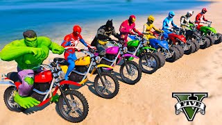 SUPERHEROES ARMY vs TEAM POWER RANGERS BICYCLES RACING,SPIDERMAN MOTORBIKES RACE on MEGA RAMP -GTA 5 screenshot 3