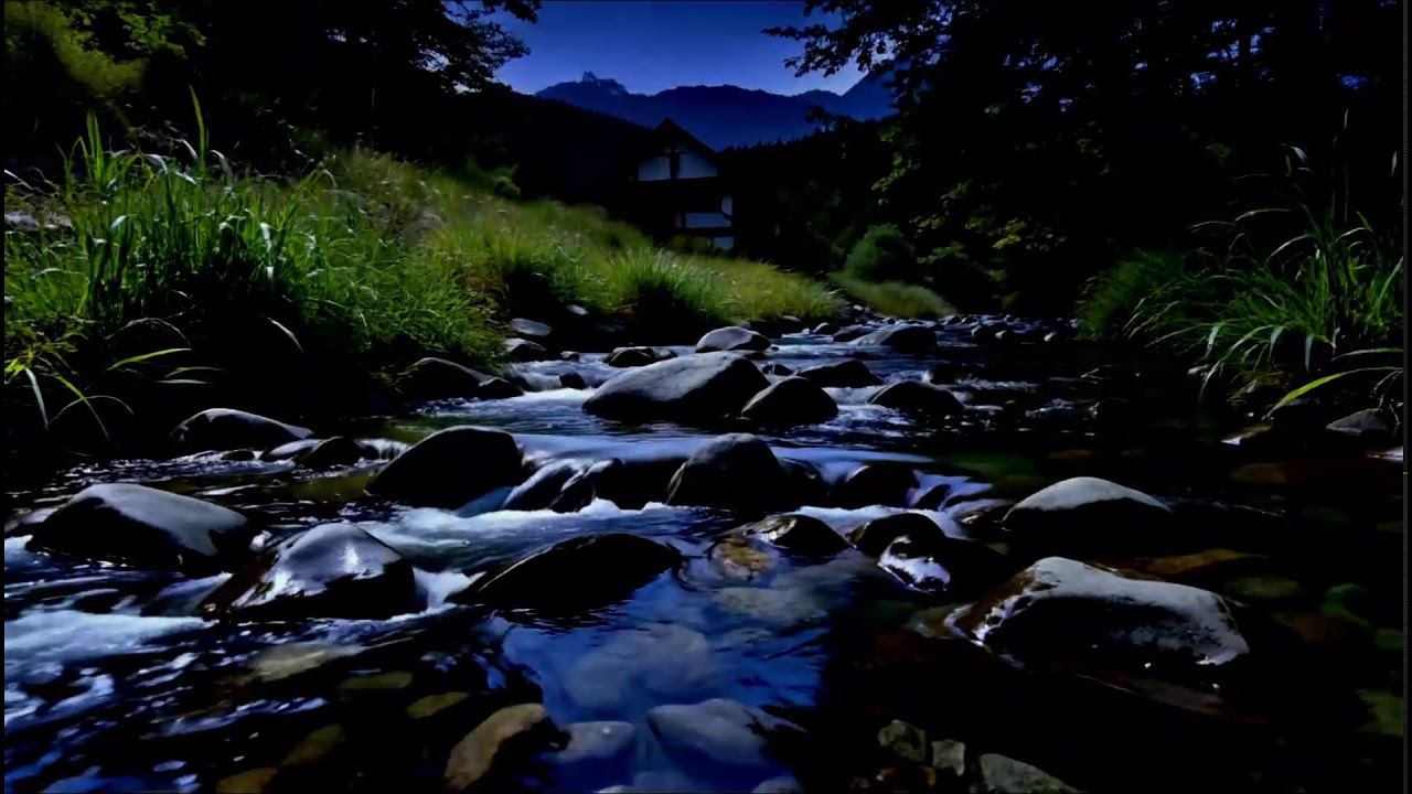 Dark Forest River at Night 🌌 Flowing Water, Crickets & Night Nature Sounds | Sleep White Noise