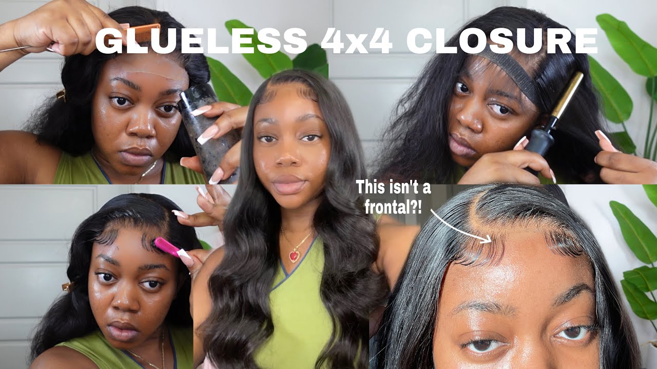 SUPER EASY GLUELESS 4x4 SIDE PART  CLOSURE INSTALL FT HURELA HAIR