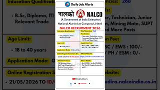 NALCO Recruitment 2026 | New Vacancy 2026 | Daily Job Alerts #shorts