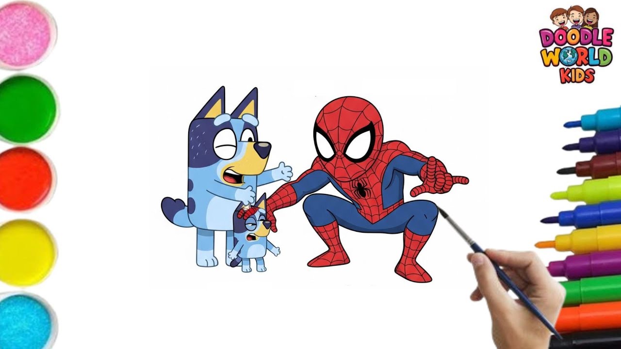 Как нарисовать Блюи и Человека-паука с помощью бинго 🕷️🐶💃 | Легкое и веселое рисование для детей ...