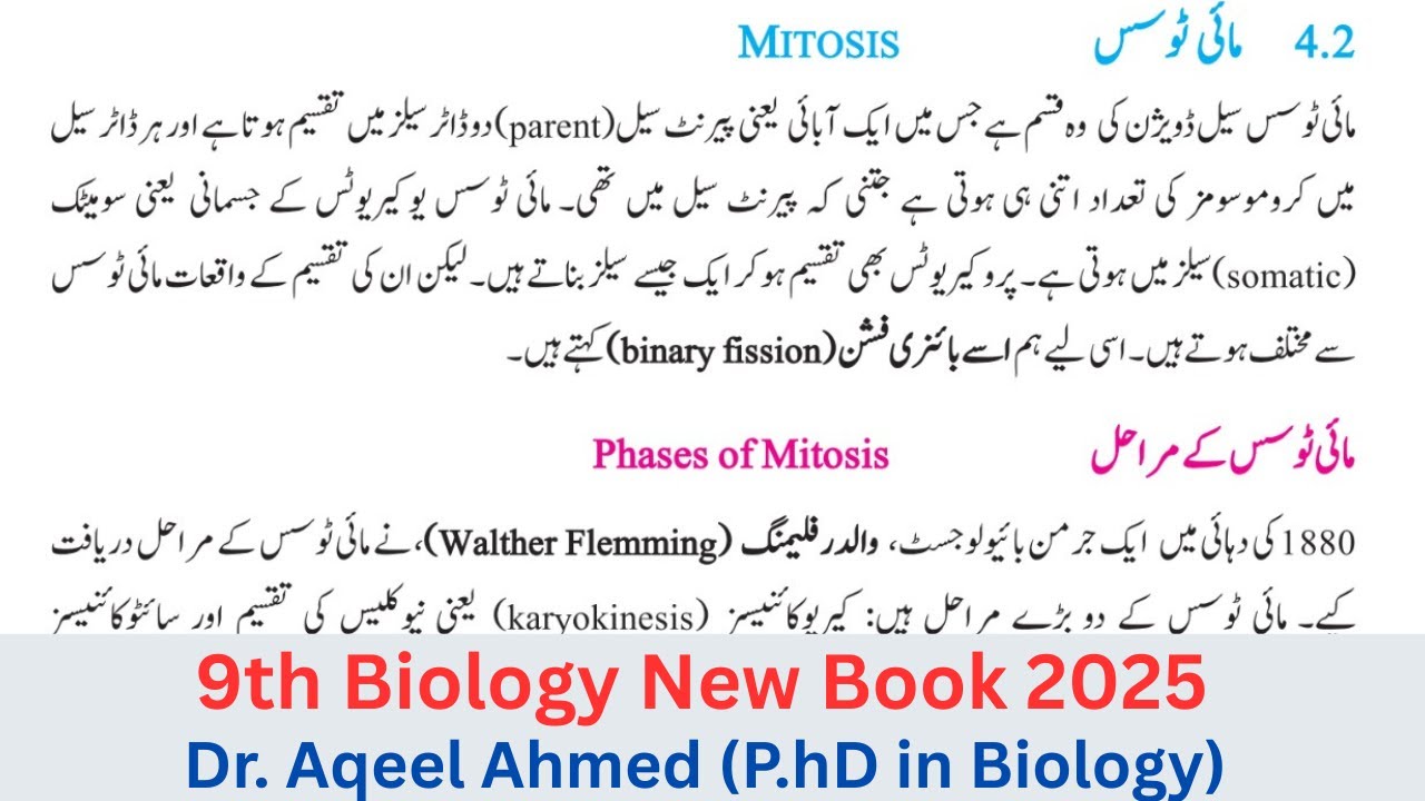 Topic 4.2 Mitosis 9th class Biology Chapter 4 | 9th Biology Chapter 04 New Book| Lecture 2 | Mitosis