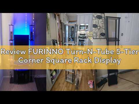 Review FURINNO Turn-N-Tube 5-Tier Corner Square Rack Display Shelf, Round, French Oak Grey/Black