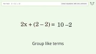 Linear equation with one unknown: Solve 2+2x=10 step-by-step solution