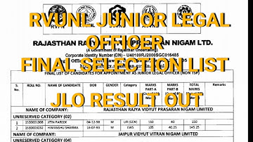 Rvunl junior legal officer result 2021 | JLO result 2021 | rvunl JLO final selection list |