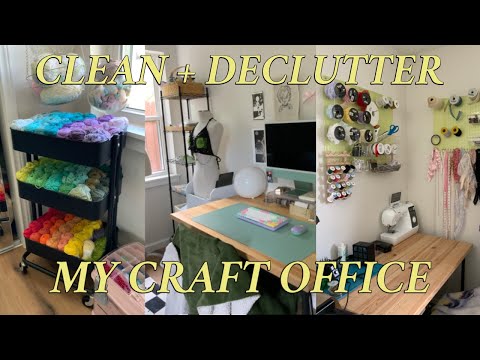 clean + declutter my craft office | summer reset🧹☀️🫧🧺