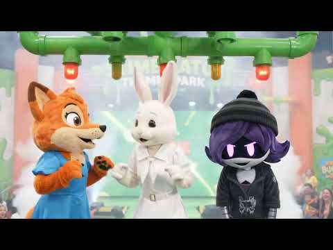 Haru, Diane Foxington, and Uzi Doorman getting slimed at Nickelodeon Theme Park