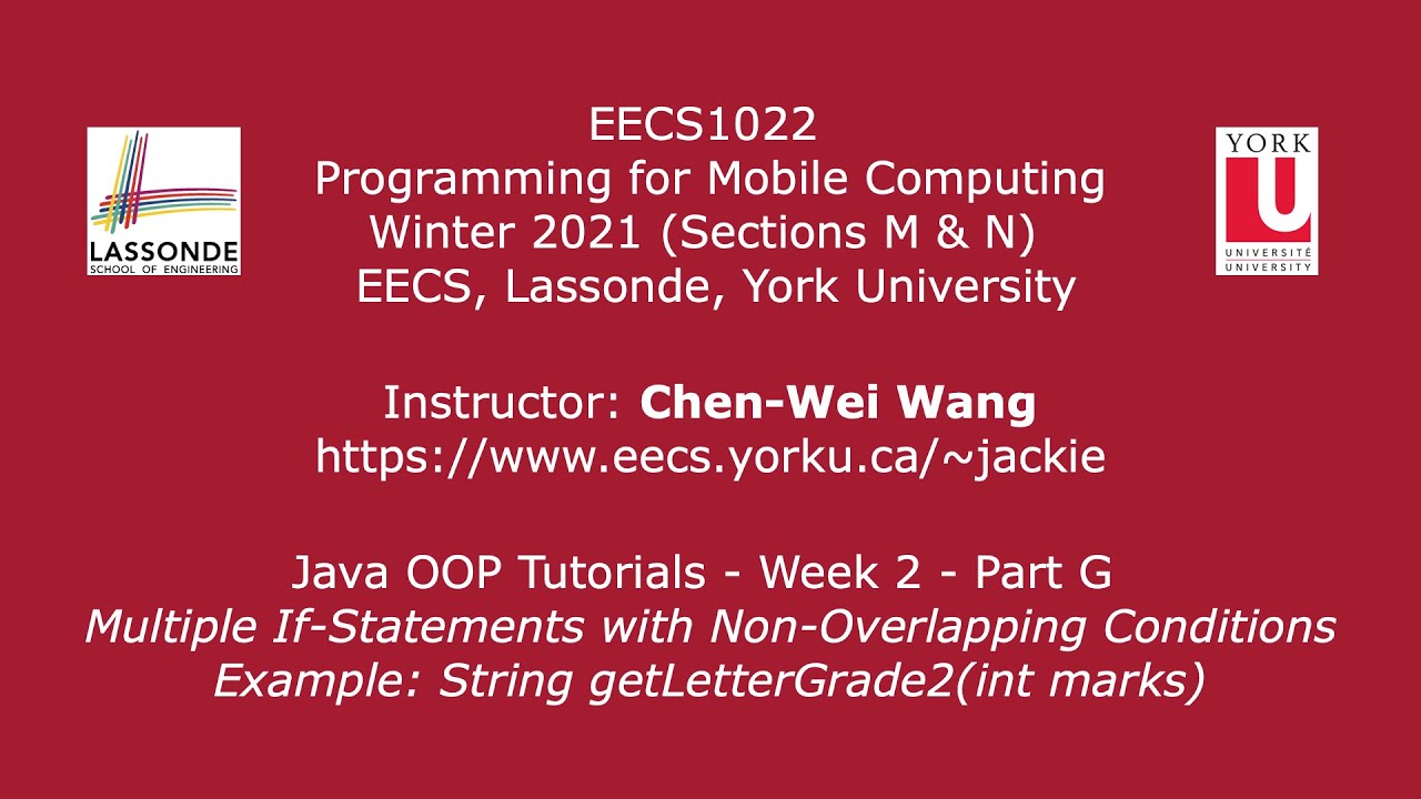 [HD] EECS1022 W21 - Java Tutorials - Week 2 - Part G - Multiple If ...