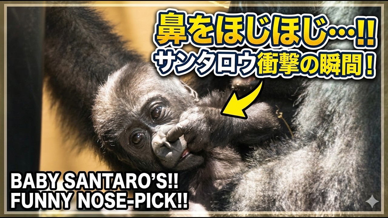 まさかの瞬間!赤ちゃんゴリラ・サンタロウが鼻をほじほじ…┃ 京都市動物園のゴリラ